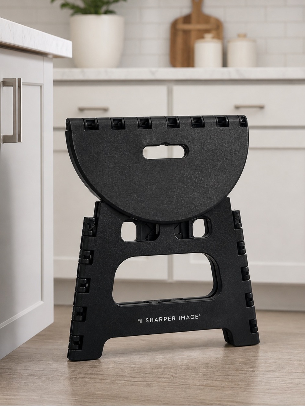 Sharper Image Black Portable Folding Step Stool with Handle